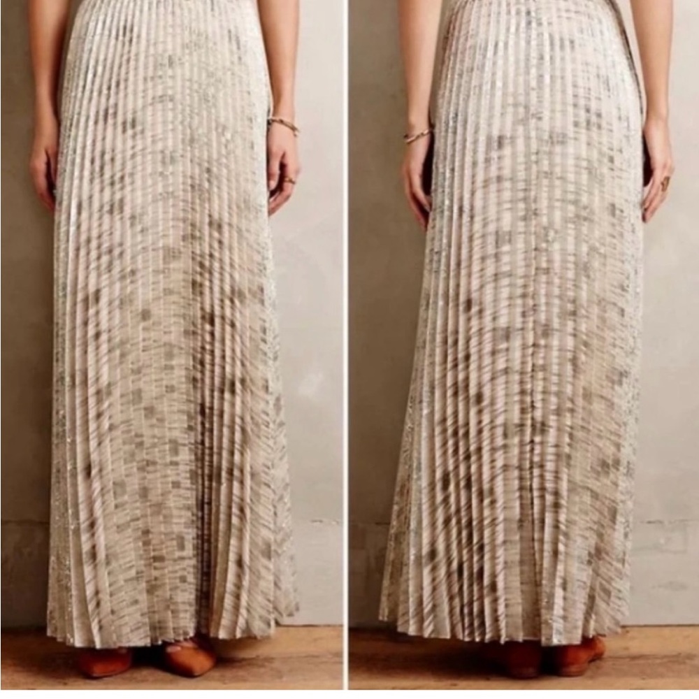 Moulinette Seours pleeted floor length gold skirt